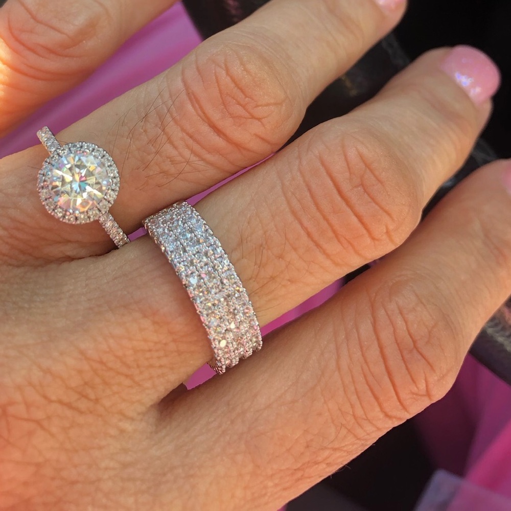 NEW SILVER ENGAGEMENT WEDDING RING DIAMOND - Picture 9 of 10